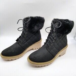 Nicole Miller Women Black Faux Suede Latte Lace Up Boots 10